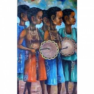 Afrikaans Schilderij drummende kinderen - Kopen foto 1