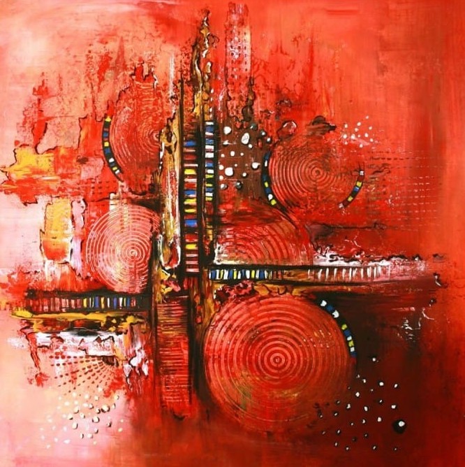 Informeer onaangenaam Buitengewoon Modern schilderij ronde rode abstractie | Kunst voor in huis
