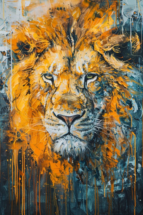 Leeuwenkracht: Modern Olieverf Schilderij van een Leeuw foto 1