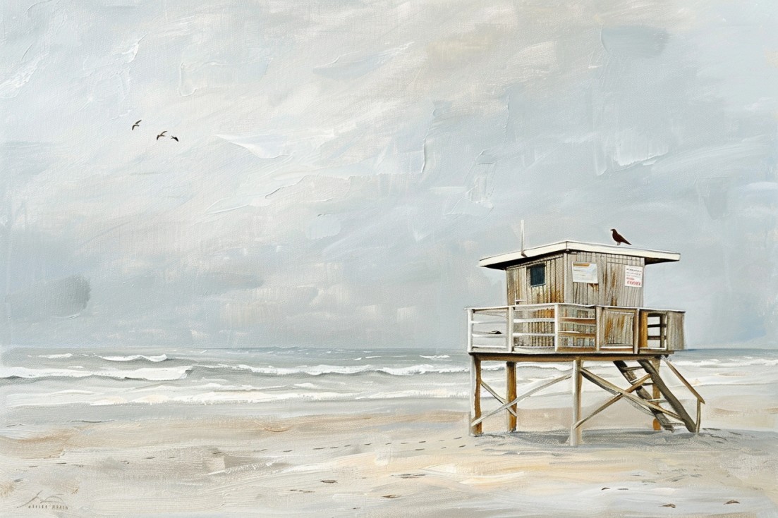 Kustwacht Kunst: Levendig Olieverf Schilderij van het Strand foto 1