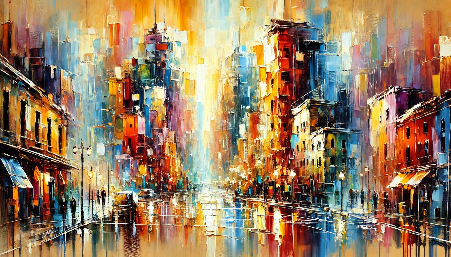 City Rhythm - Dynamic Hand-painted Cityscape Art foto 1