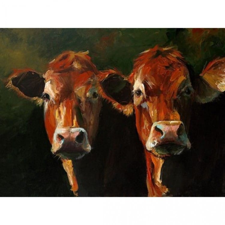 puberteit Concessie forum Olieverf Schilderij met Starende rode koeien | Kunst voor in huis