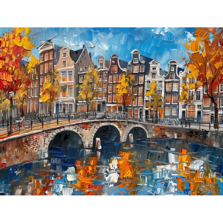 Amsterdamse Herfst: Olieverf van Grachten in Najaar foto 1