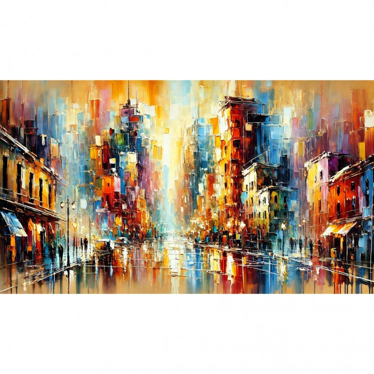 City Rhythm - Dynamic Hand-painted Cityscape Art foto 1