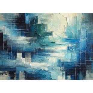 Abstract Schilderij Blauwe Gloed - Dikke Olieverf Kunst foto 1