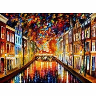 Olieverf schilderij Kleurrijk Amsterdam Kunst voor in huis
